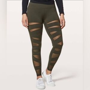 Olive Mesh Panel Leggings